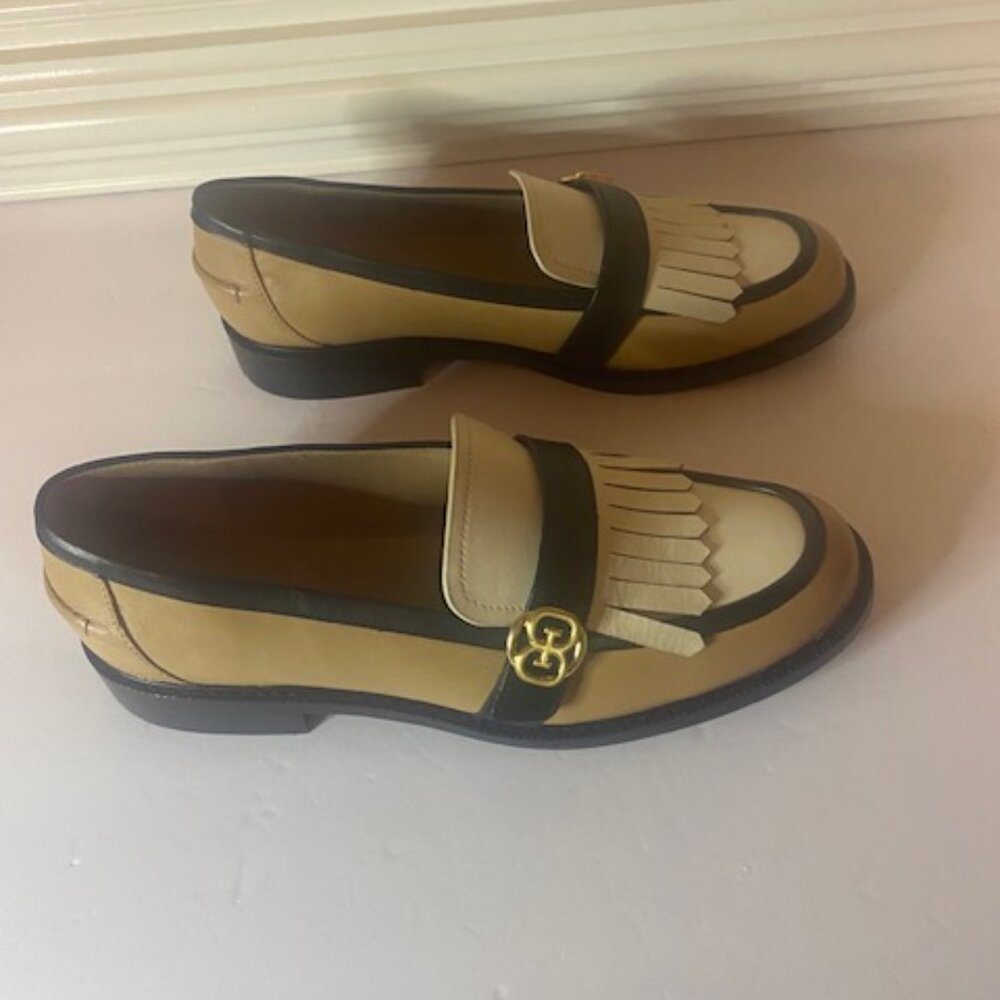 Sam Edelman Two-Tone Tan, Black & Cream Kiltie Loafers - Picture 5 of 7